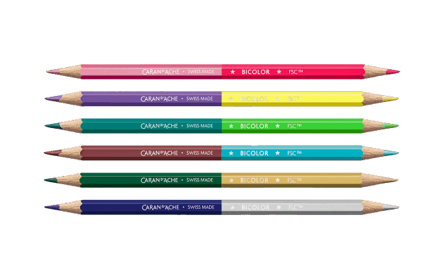 Caran d'Ache Two-Tone Pencils, Set of 6 – Vibrant Fluorescent & Metallic