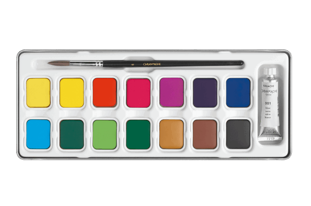 Caran d'Ache Gouache Paint Tablets, Box of 15 Colors, Detail