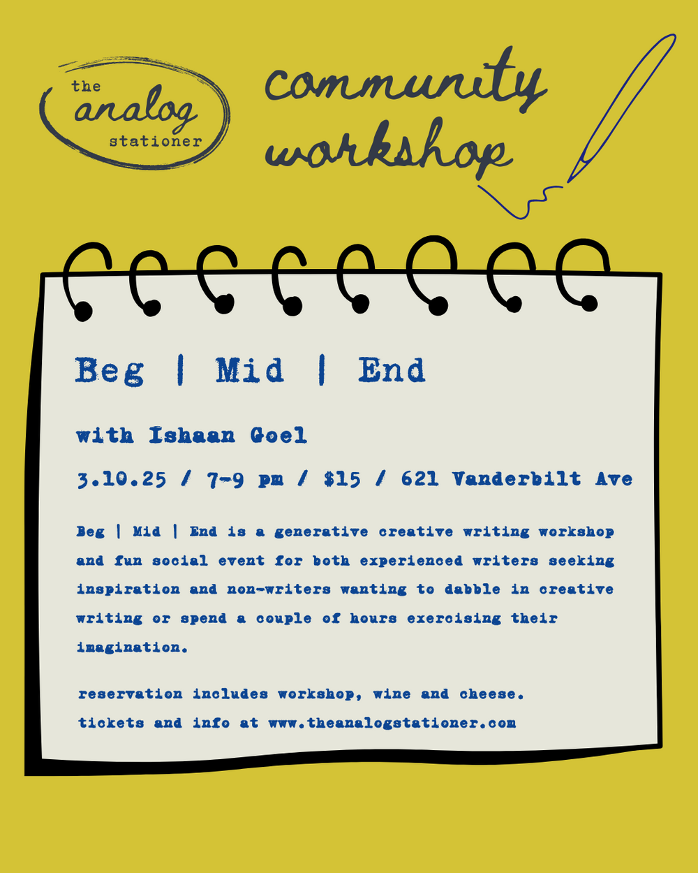 Creative Writing Workshop with Ishaan Goel at The Analog Stationer