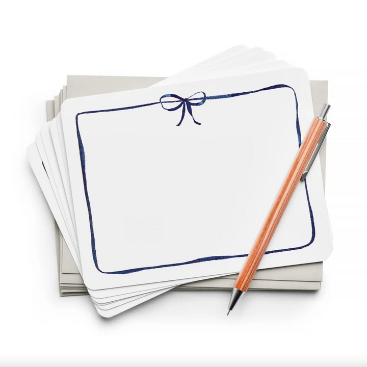 E. Frances Paper Flat Note Cards & Matching Envelopes, Set of 8, Navy Bow - Detail