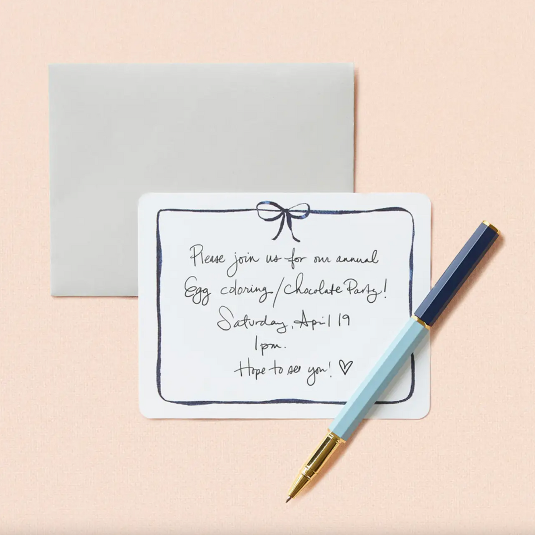 E. Frances Paper Flat Note Cards & Matching Envelopes, Set of 8, Navy Bow - Detail 2