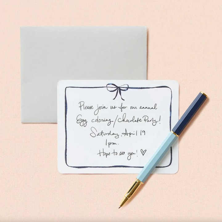 E. Frances Paper Flat Note Cards & Matching Envelopes, Set of 8, Navy Bow - Detail 2