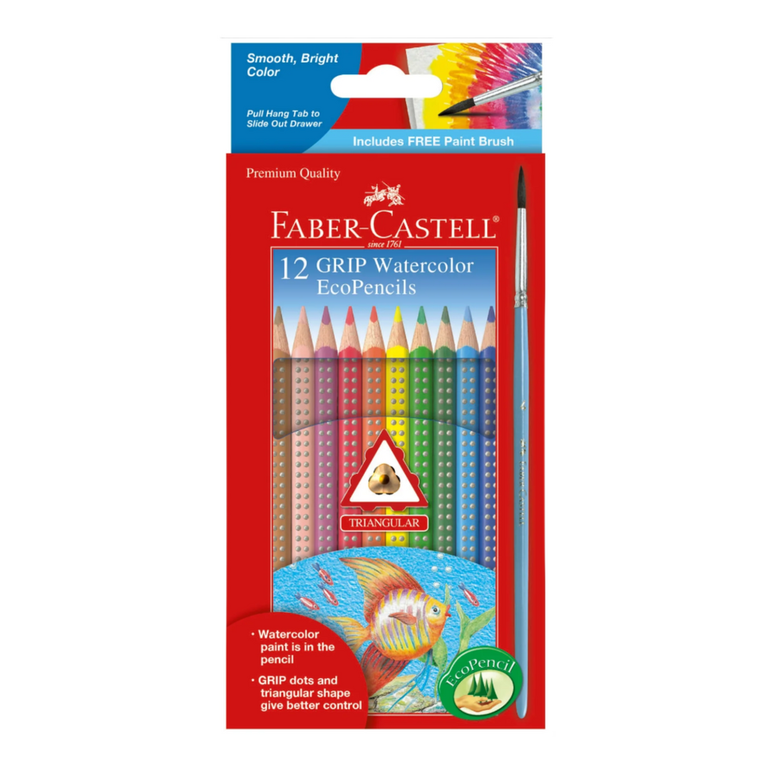 Faber-Castell GRIP Watercolor EcoPencils, Set of 12 -  Triangular Shape