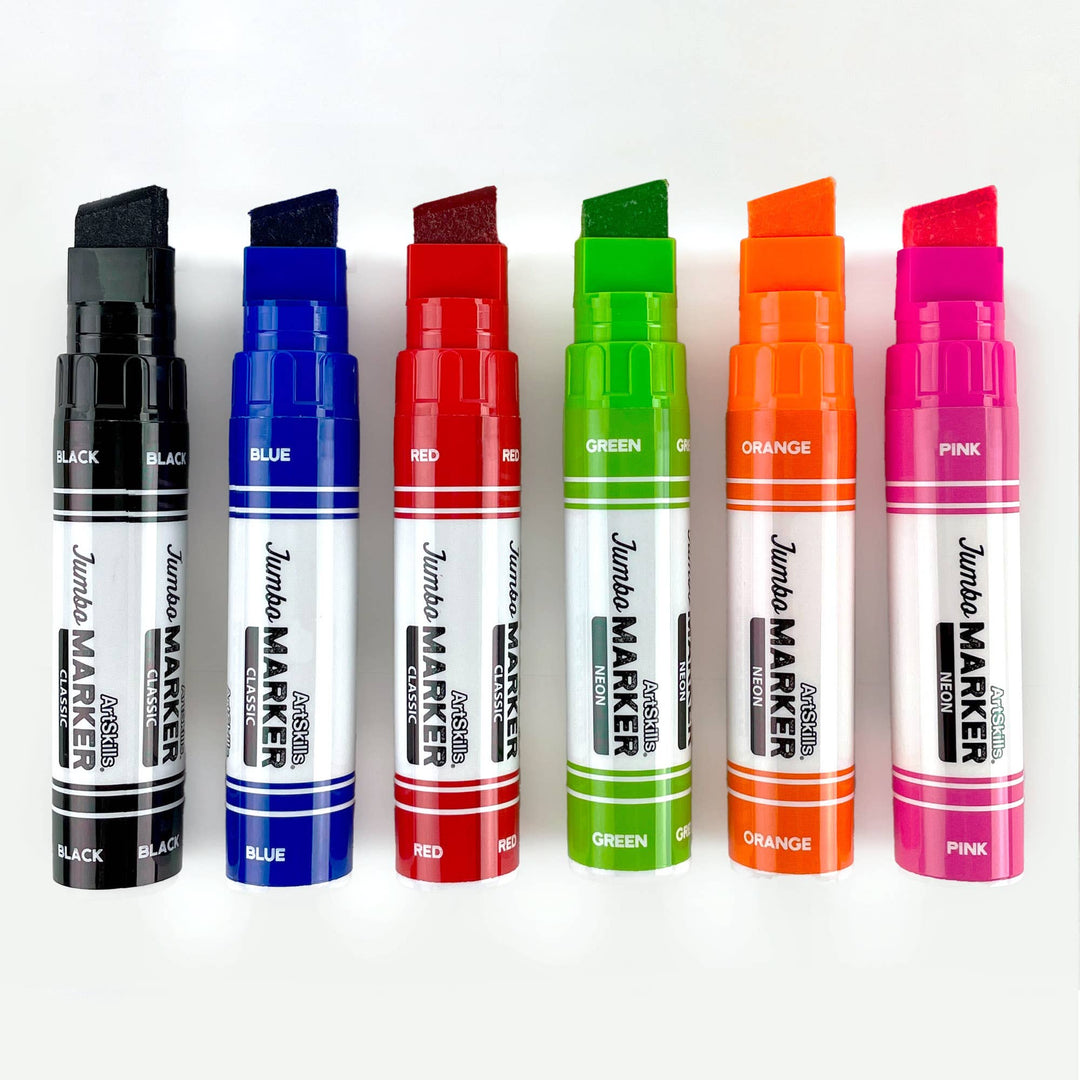Faber-Castell Jumbo Chisel Tip Markers, Set of 6 - Neon & Classic Colors