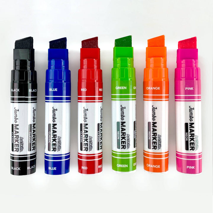 Faber-Castell Jumbo Chisel Tip Markers, Set of 6 - Neon & Classic Colors