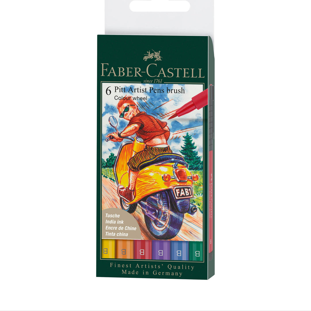 Faber-Castell Pitt Artist Pen Brush, Color Wheel Set of 6