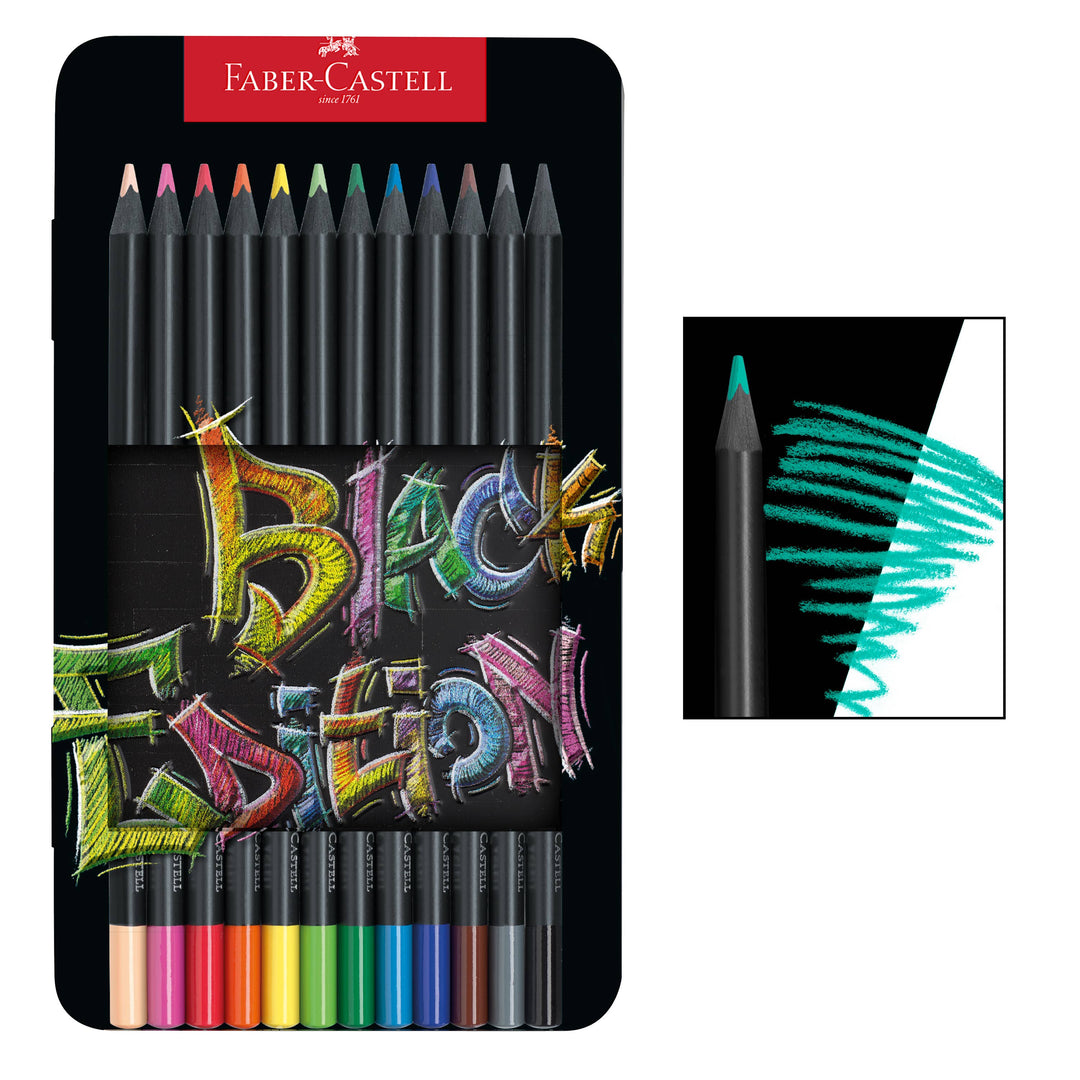 Faber-Castell Super Soft Black Edition Colored Pencils, Gift Tin of 12