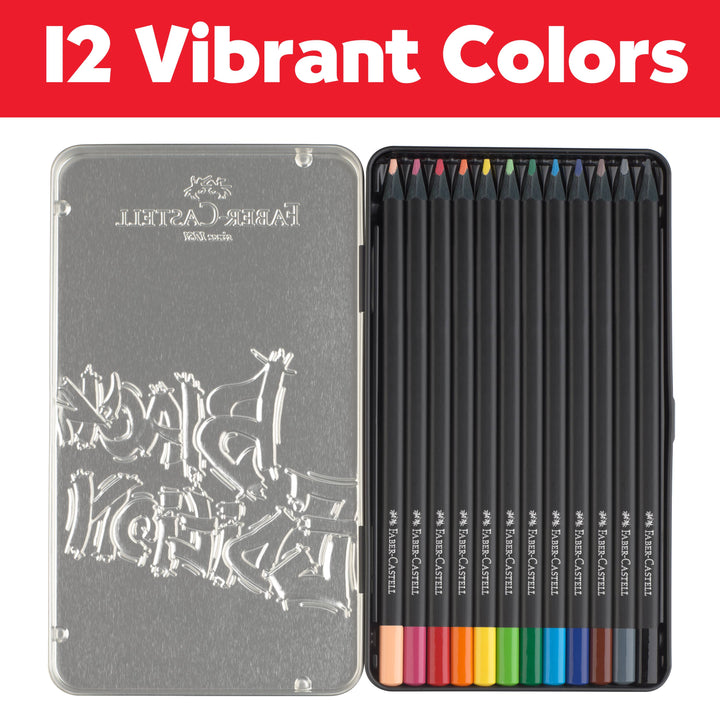 Faber-Castell Super Soft Black Edition Colored Pencils, Gift Tin of 12, Detail 2