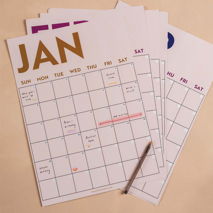 Good Tuesday (Once Upon a Tuesday) Undated Large A3 Monthly Wall Planner, Sunday Start, January