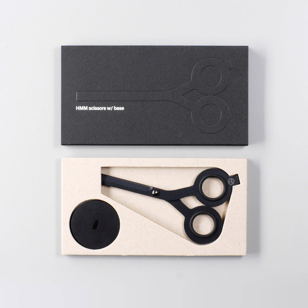 HMM Black Scissors with Base, Box Detail