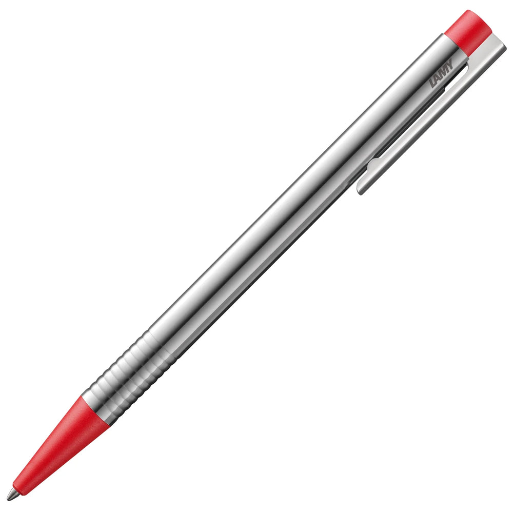 Pen with red accents on a white background