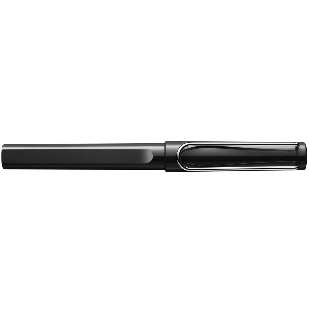 Black pen on a white background