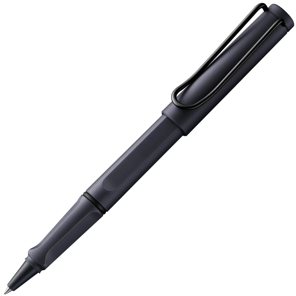 Black pen on a white background