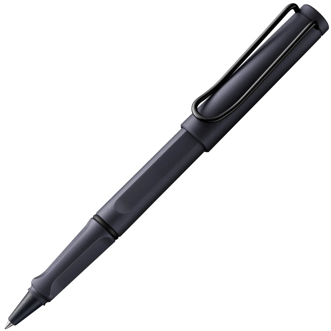 Black pen on a white background