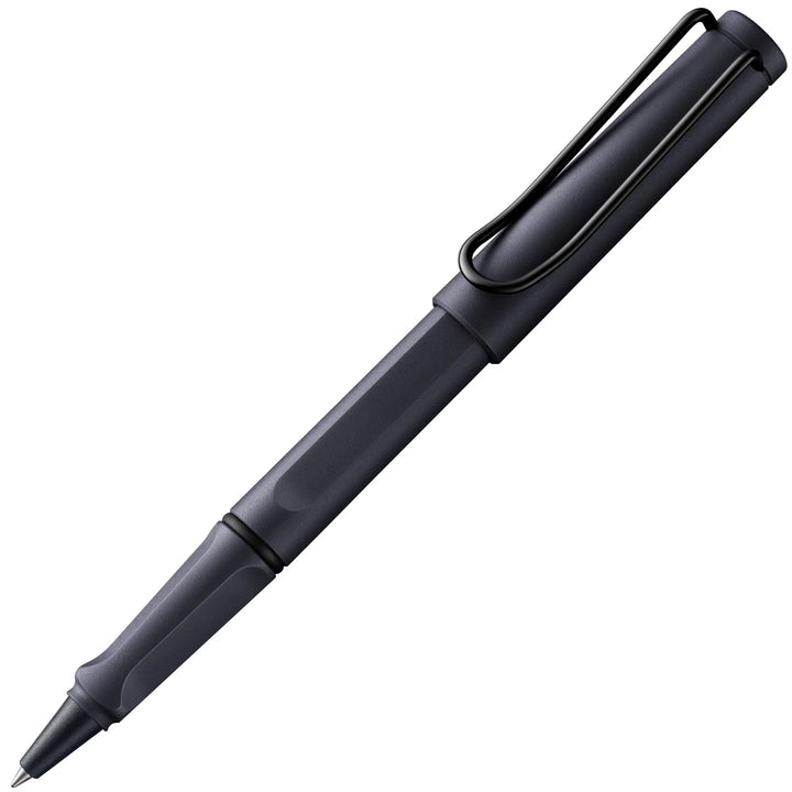 Black pen on a white background