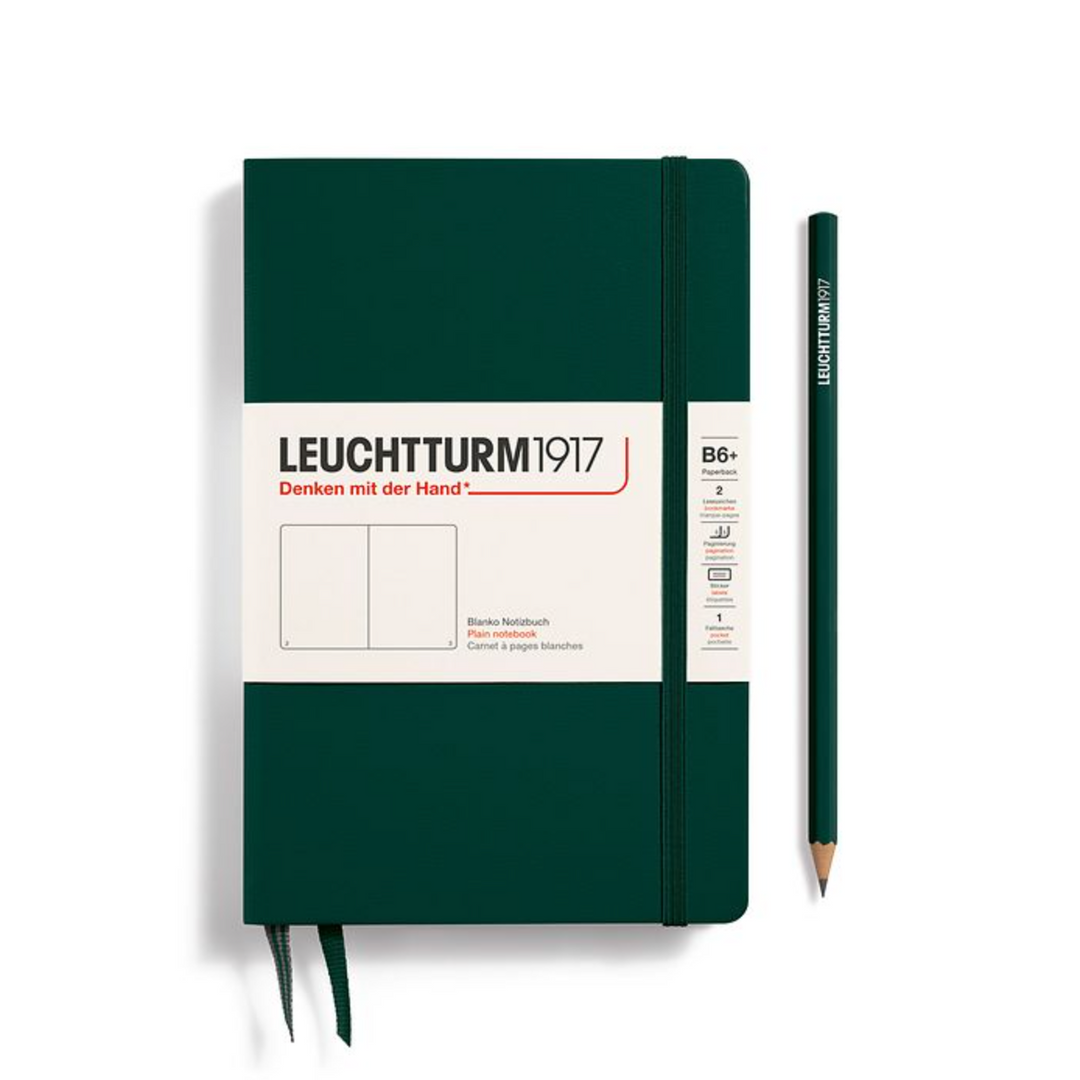 LEUCHTTURM1917 B6+ Paperback Hardcover Notebook, Forest Green, Plain