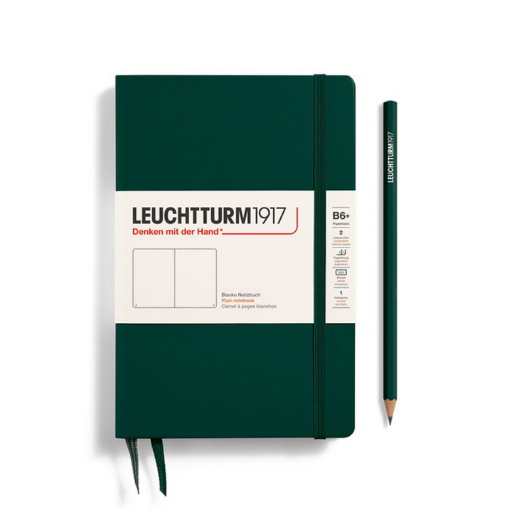 LEUCHTTURM1917 B6+ Paperback Hardcover Notebook, Forest Green, Plain