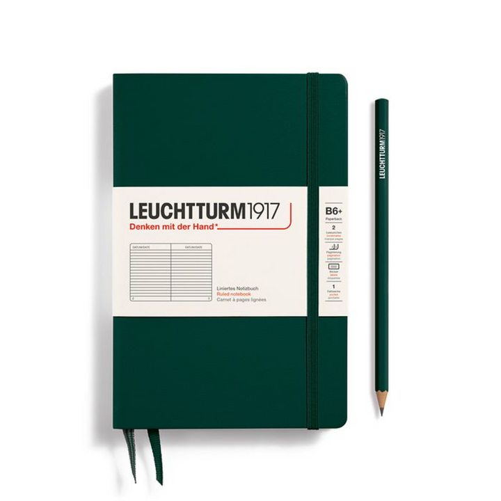 LEUCHTTURM1917 B6+ Paperback Hardcover Notebook, Forest Green, Ruled