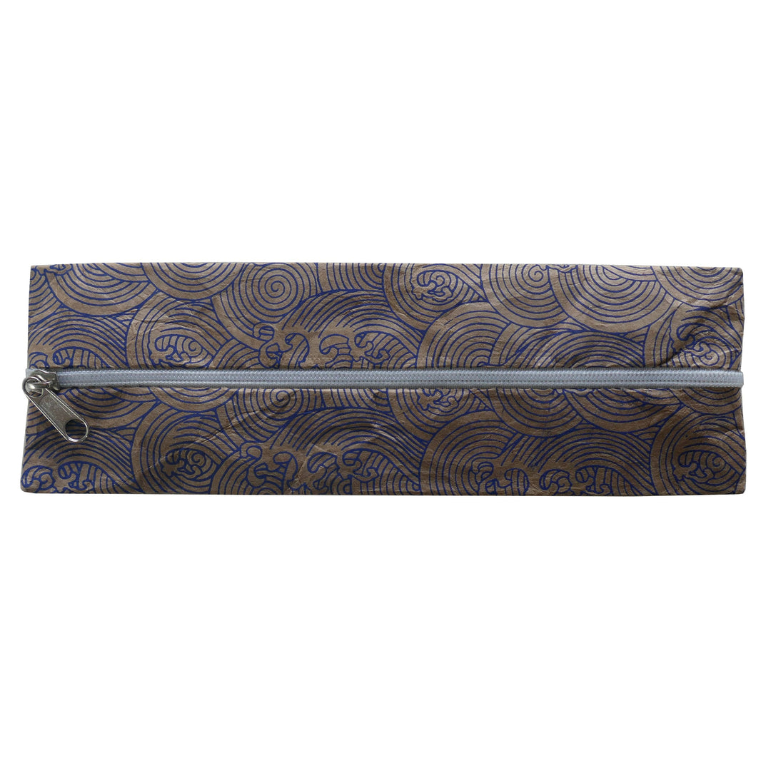 Lamali Lokta Paper Handmade Pouches, Blue Wave, Zipper Closed