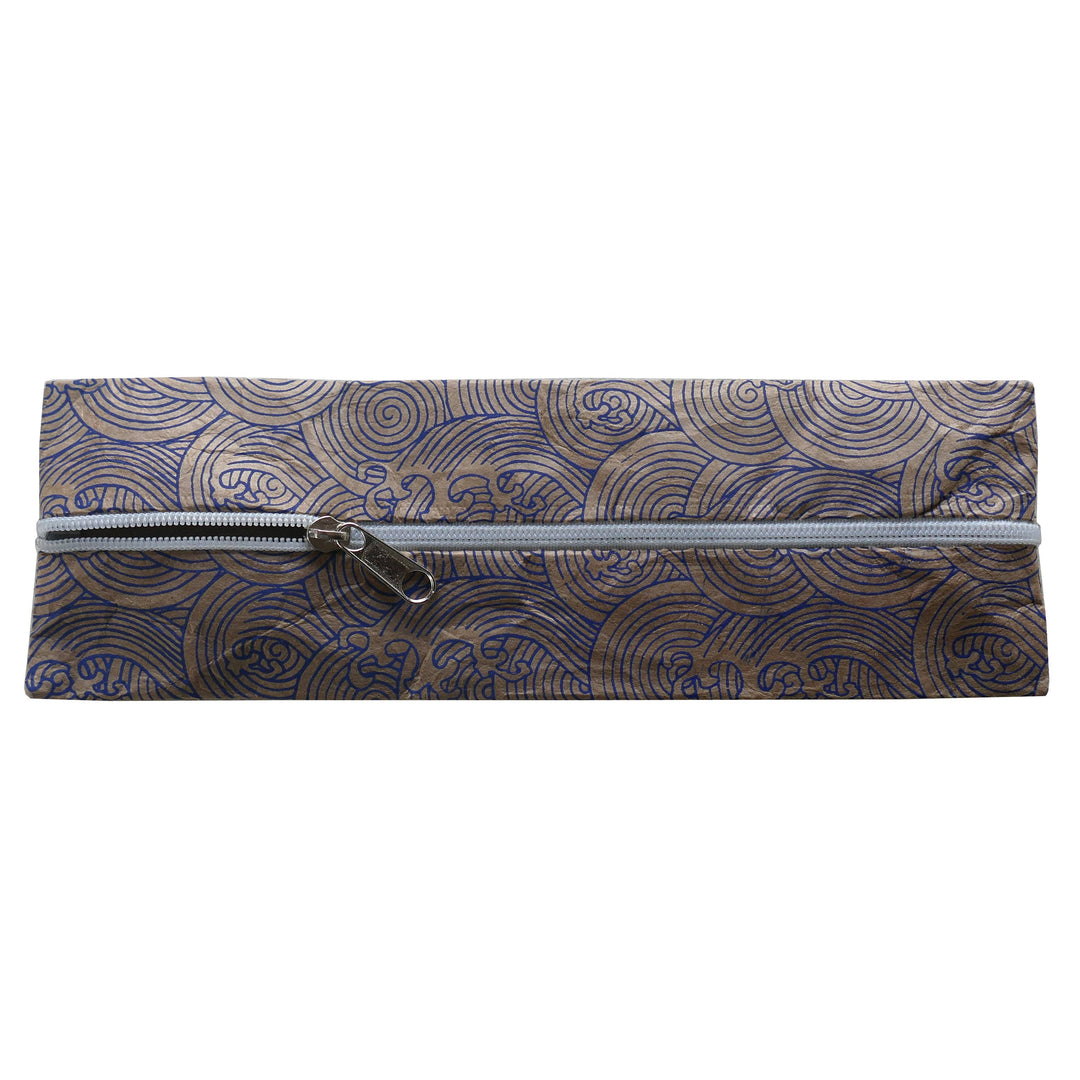 Lamali Lokta Paper Handmade Pouches, Blue Wave, Zipper Detail