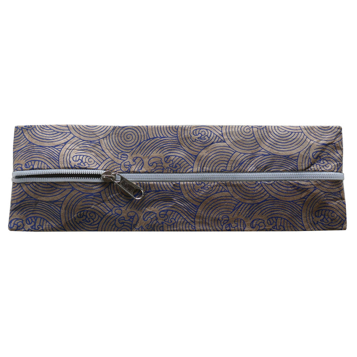 Lamali Lokta Paper Handmade Pouches, Blue Wave, Zipper Detail