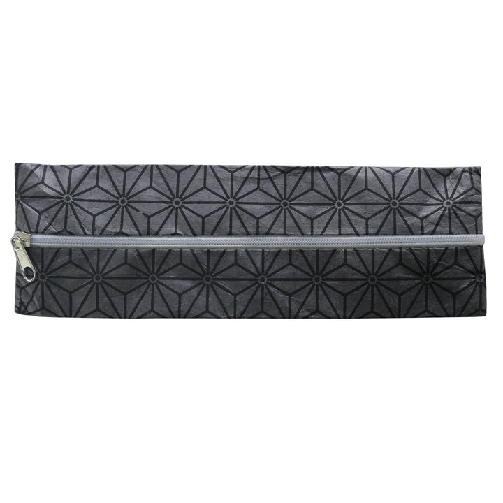 Lamali Lokta Paper Handmade Pouches, Geometric Grey, Zipper Closed