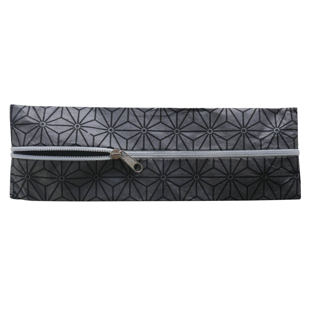 Lamali Lokta Paper Handmade Pouches, Geometric Grey, Zipper Detail