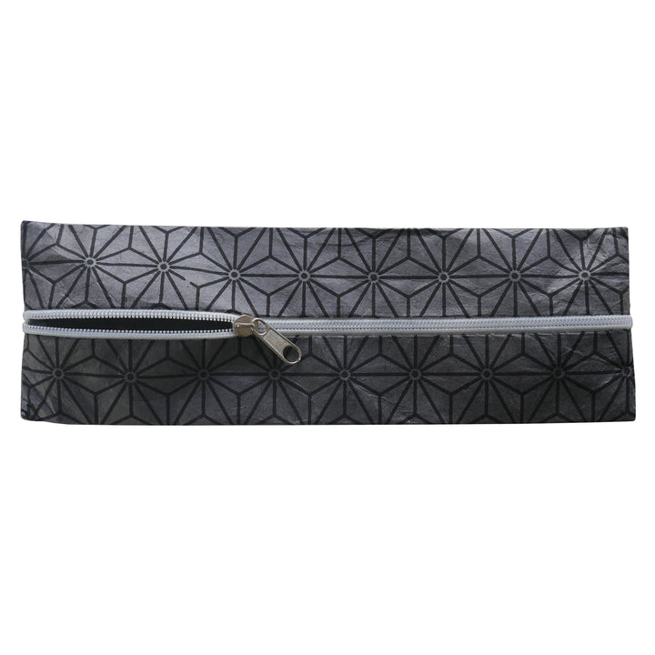 Lamali Lokta Paper Handmade Pouches, Geometric Grey, Zipper Detail
