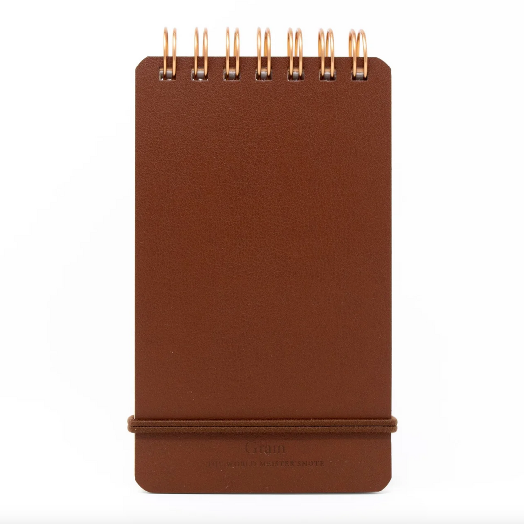 Midori Grain Leather Wire-Bound Notebook, Memo Pad, Brown