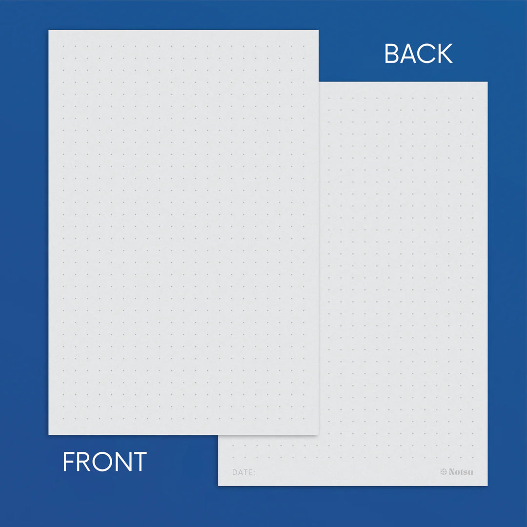 White paper with 'Front' and 'Back' labels on a blue background.