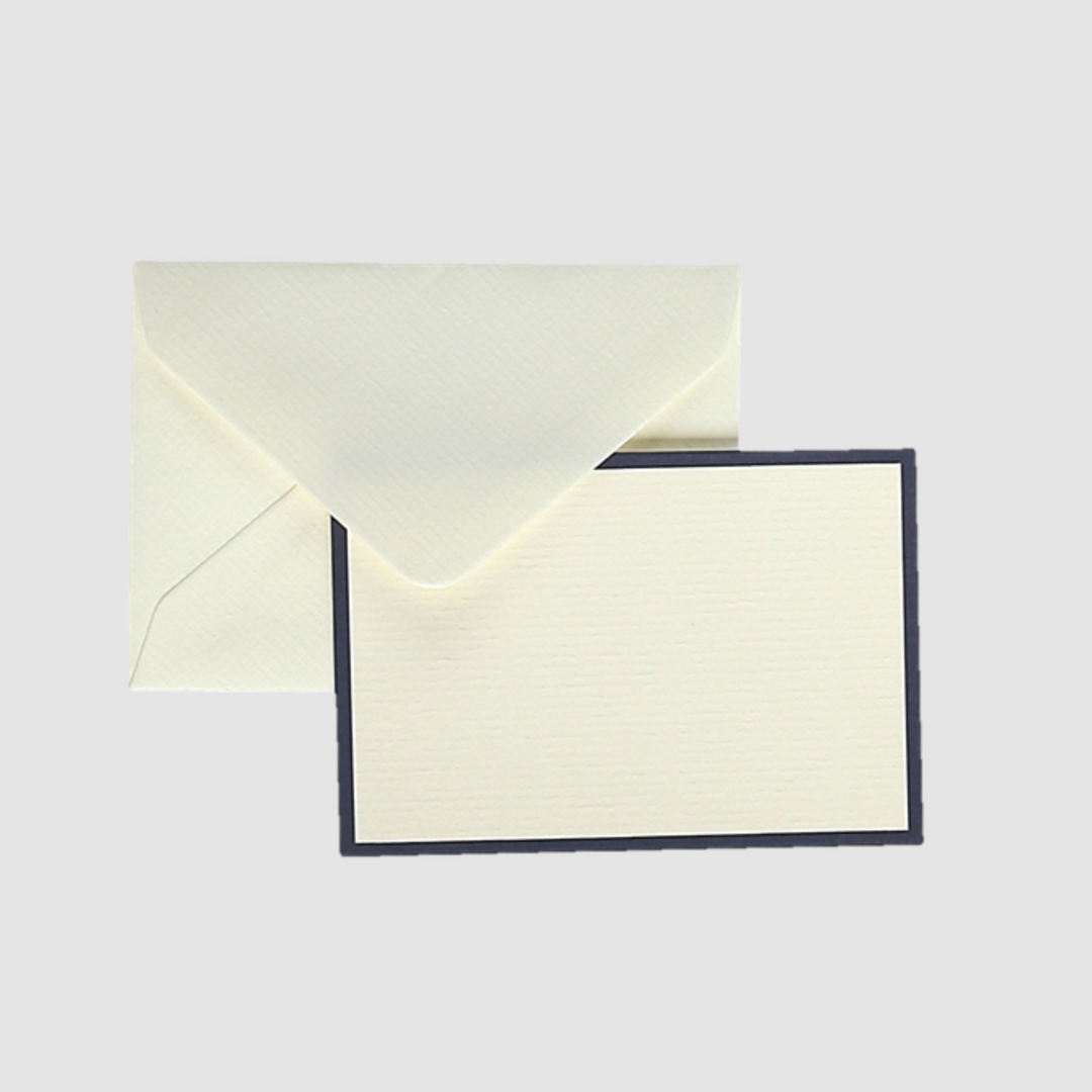 Original Crown Mill Set of Small Bi-Color Note Cards & Envelopes, Cream / Navy Blue