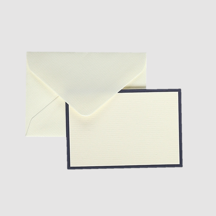 Original Crown Mill Set of Small Bi-Color Note Cards & Envelopes, Cream / Navy Blue