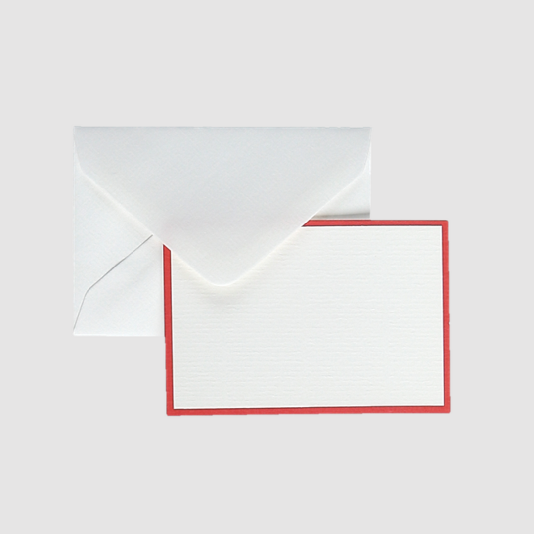 Original Crown Mill Set of Small Bi-Color Note Cards & Envelopes, White / Red