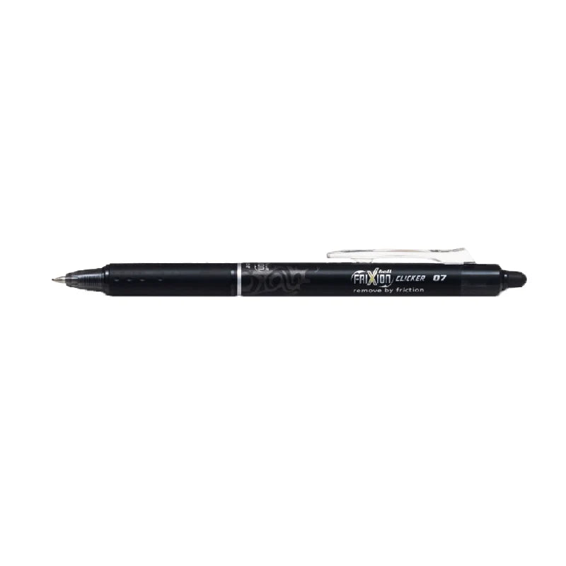 Black pen with visible branding on a white background