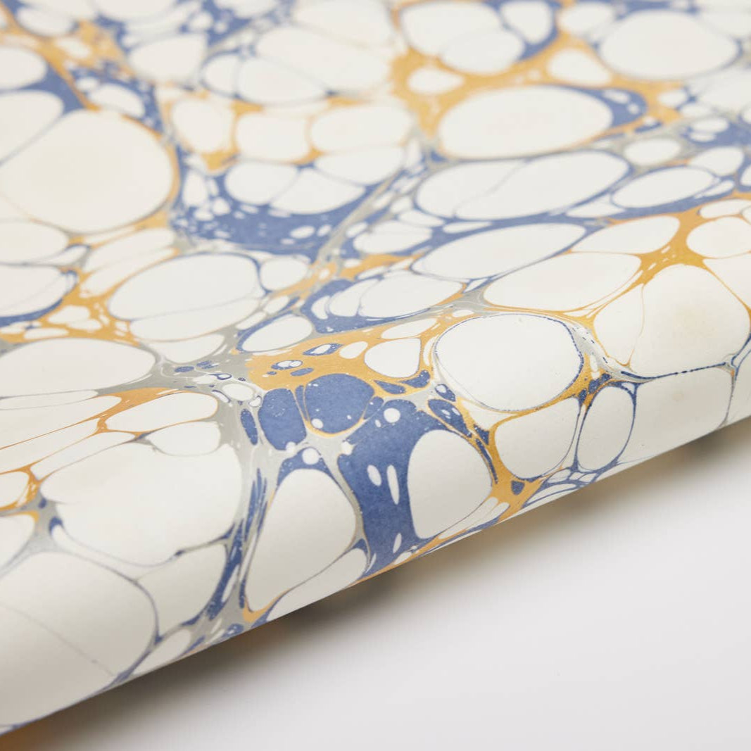 Paper Mirchi Hand Marbled Wrapping Paper, Bubbles Blue
