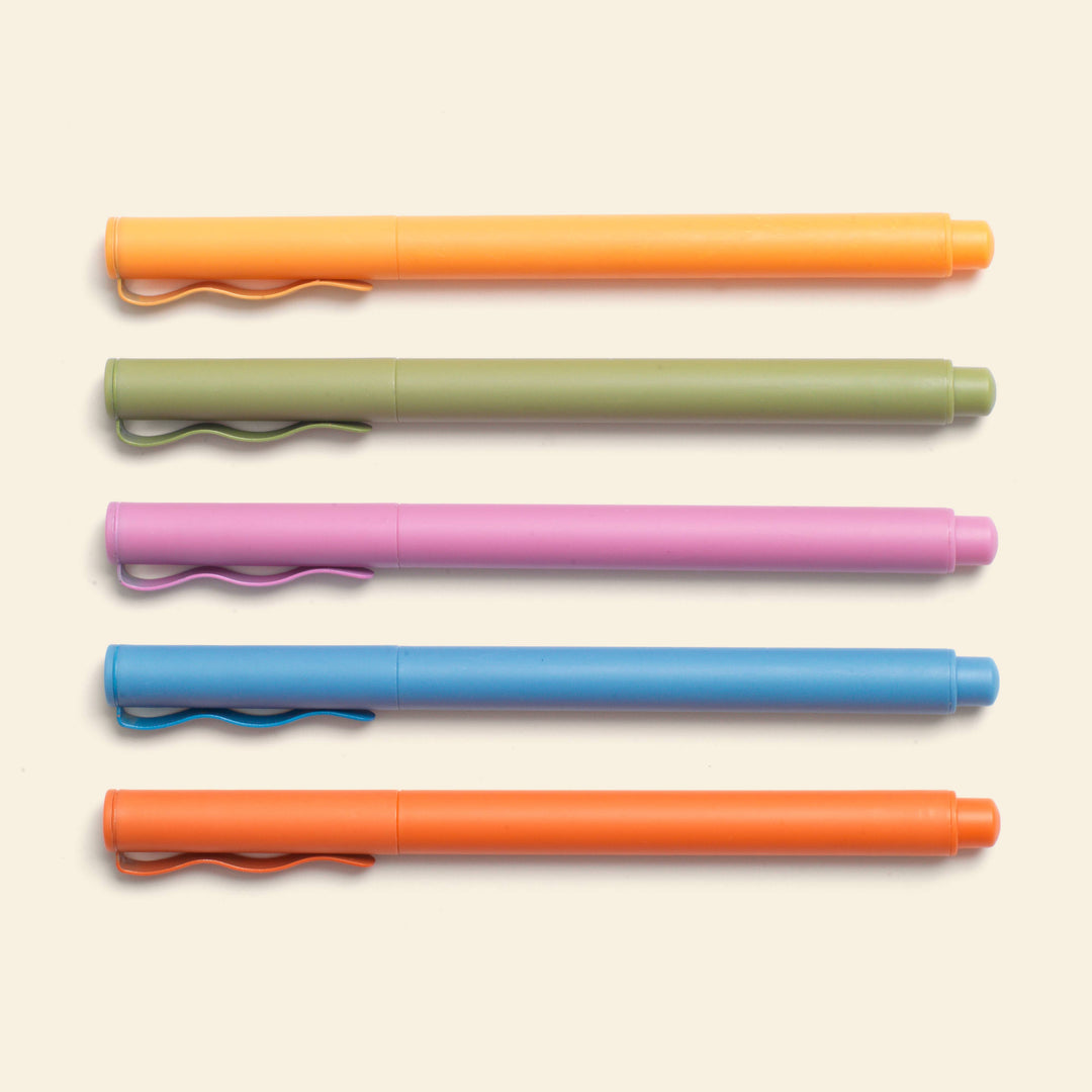 Papier Fineliners, High Energy, Set of 5 - Yellow, Green, Pink, Blue & Orange