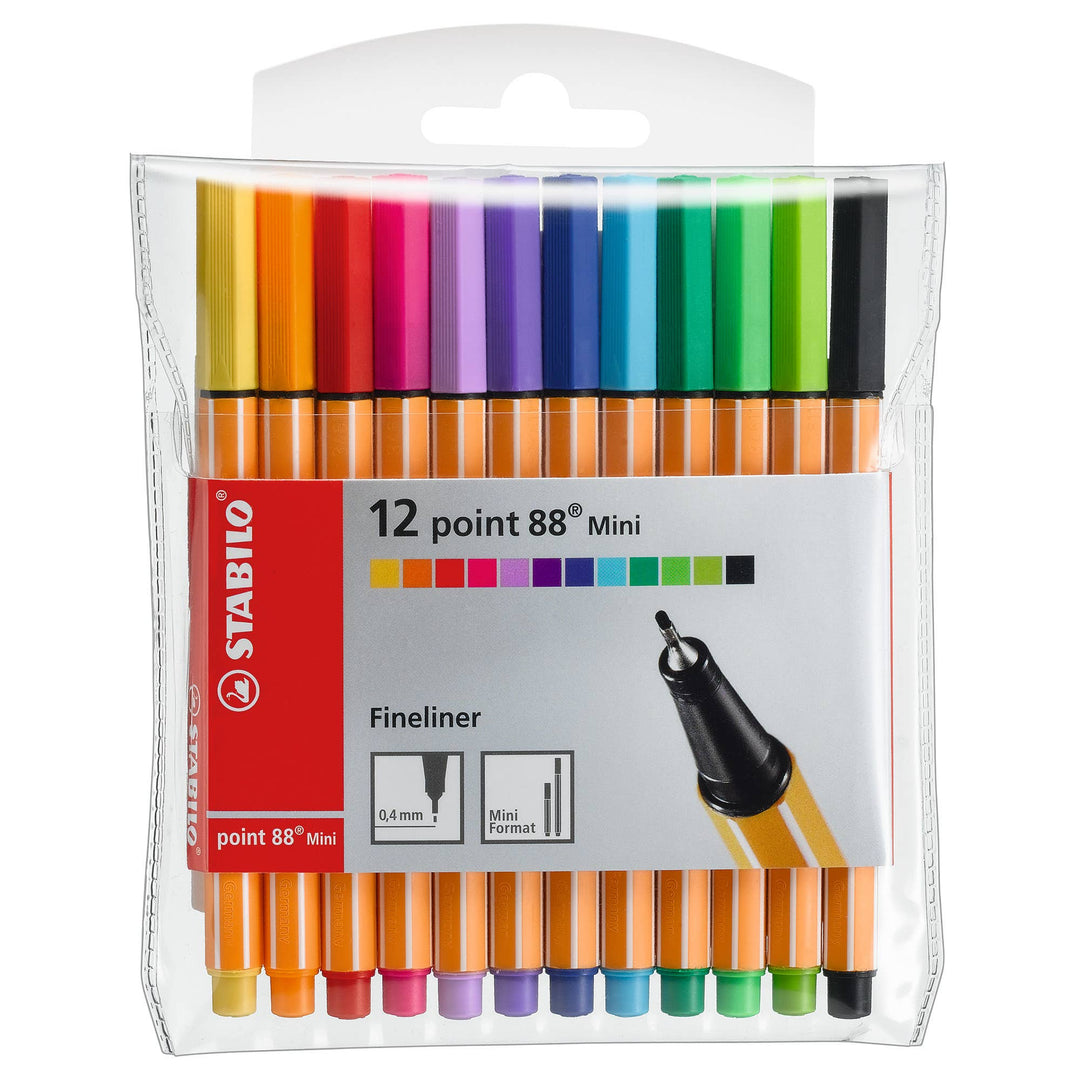 STABILO Point 88 Mini Fineliner Pens, Set of 12, 0.4mm Tip