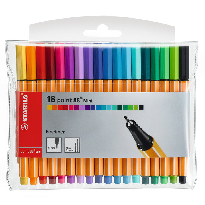 STABILO Point 88 Mini Fineliner Pens, Set of 18, 0.4mm Tip