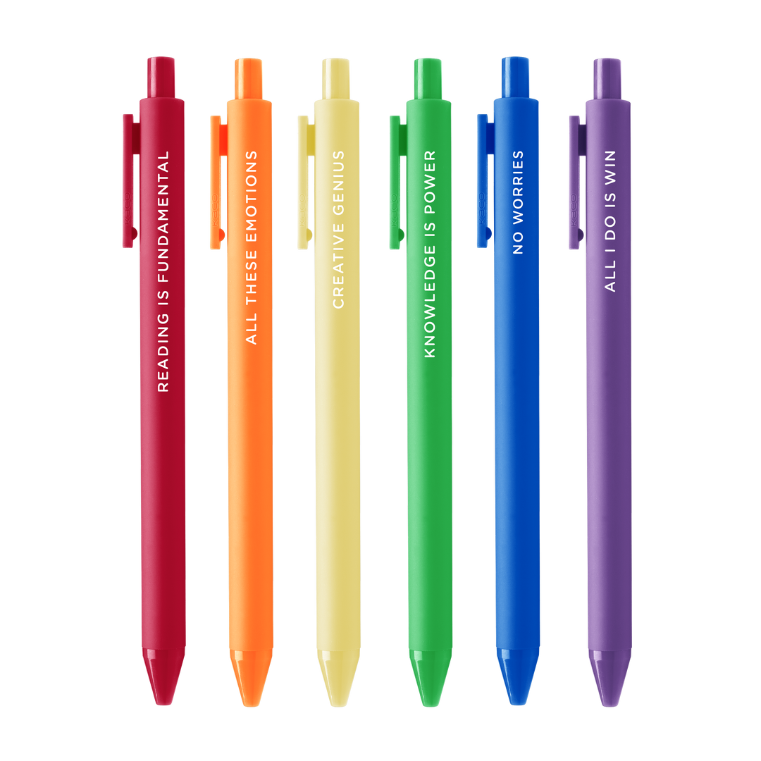 Talking Out of Turn Jotter Pens, Set of 6, No Worries, Detail