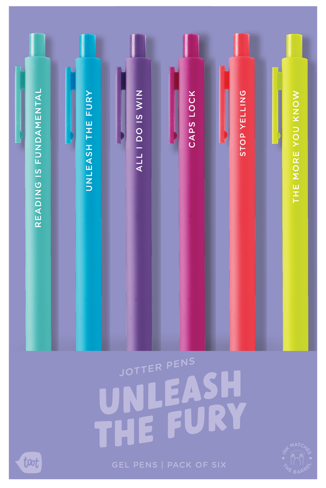 Talking Out of Turn Jotter Pens, Set of 6, Unleash the Fury