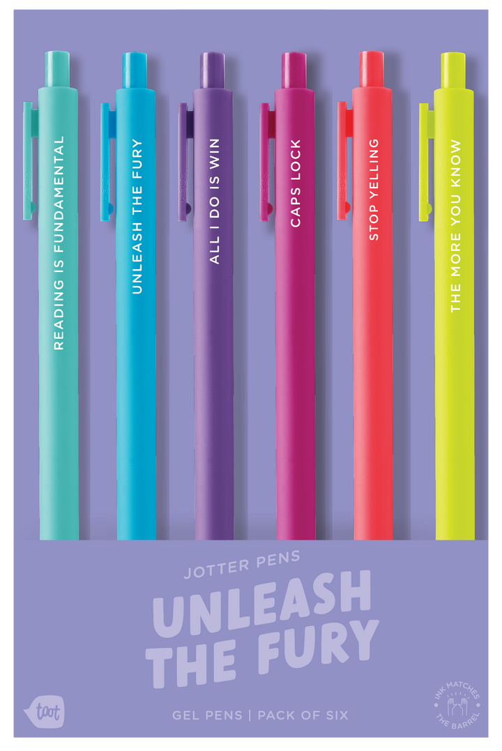 Talking Out of Turn Jotter Pens, Set of 6, Unleash the Fury