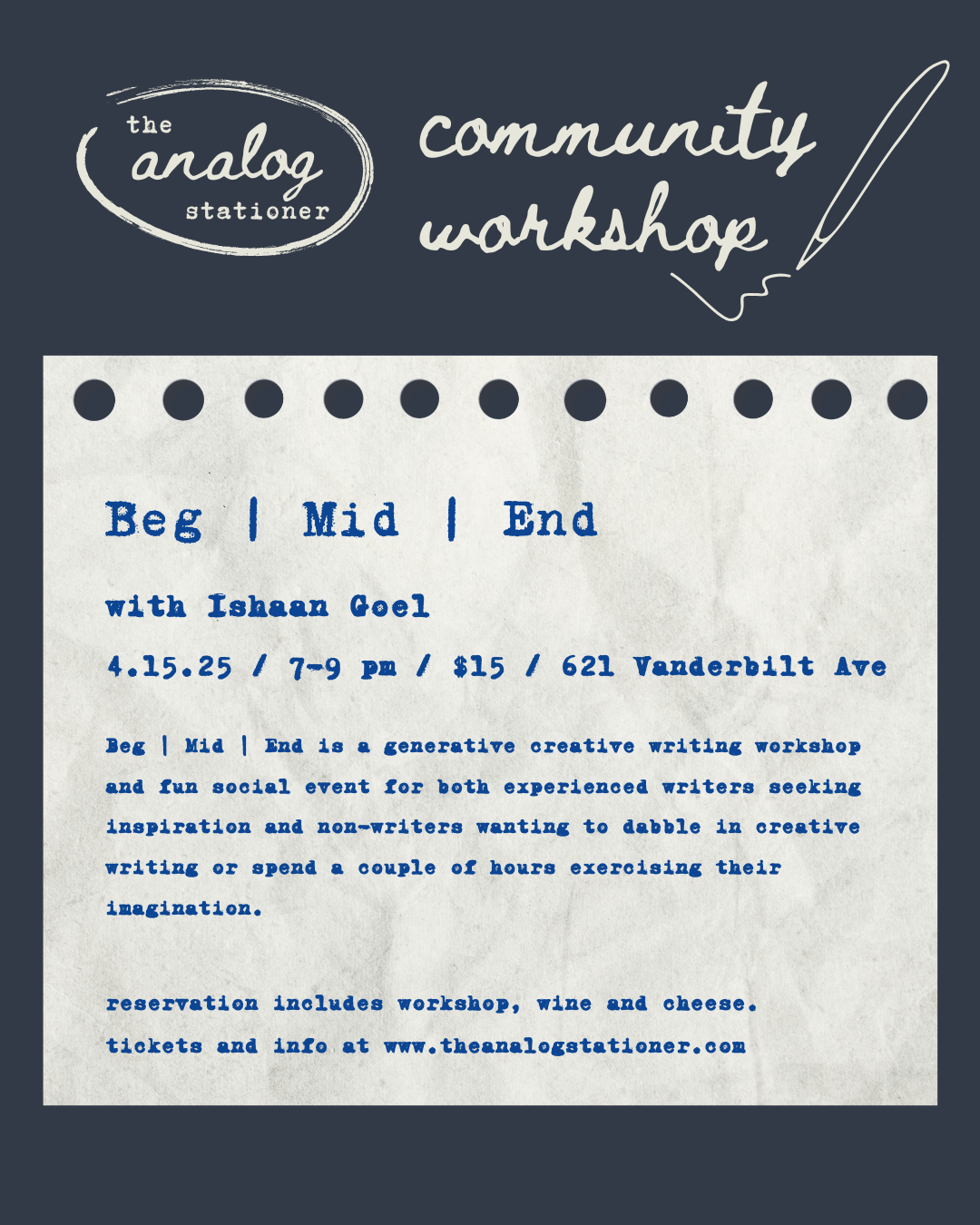 The Analog Stationer Community Workshop Beg | Mid | End with Ishaan Goel - April 15, 2025