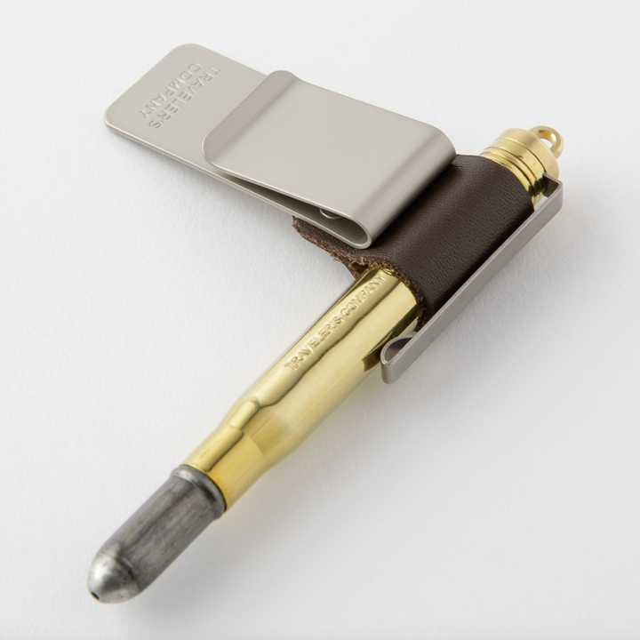 Traveler's Company Brass Ballpoint Pen & 016 Pen Holder, Brown 