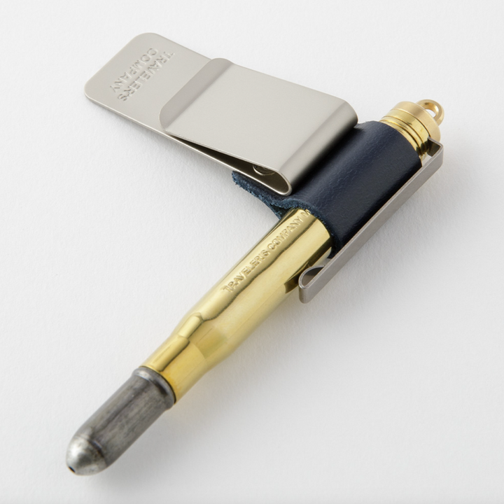 Traveler's Company Brass Ballpoint Pen & 016 Pen Holder, Indigo 