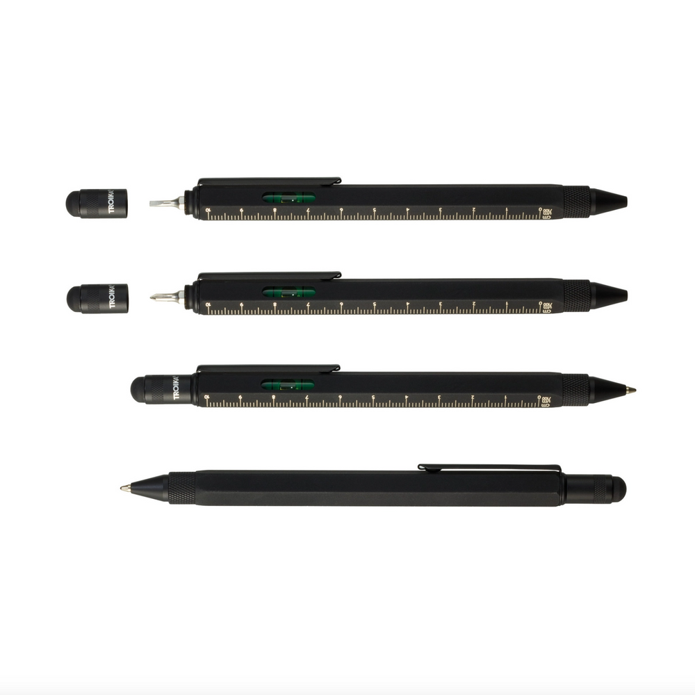 Troika Construction Ballpoint Multi-Tool Pen with Ruler & Screwdriver, Black/Gold