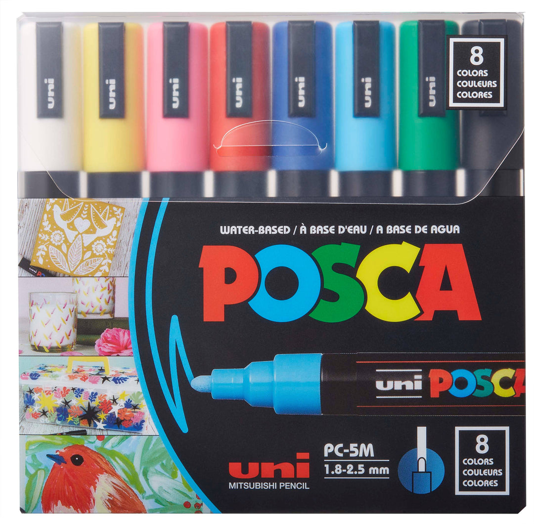 Uni POSCA Paint Markers – Set of 8, Multi-Surface Medium Tip