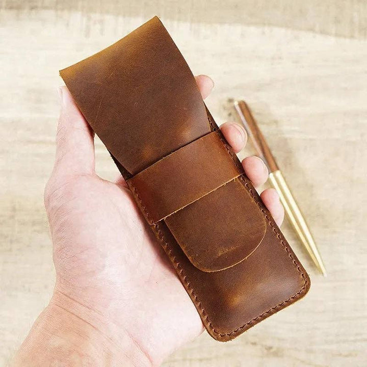 Wood Fountain Pens Leather Pen Holder, Brown, Exterior Detail 