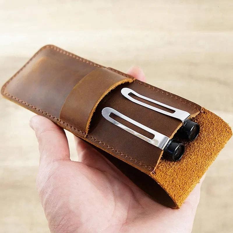 Wood Fountain Pens Leather Pen Holder, Brown, Interior Detail 
