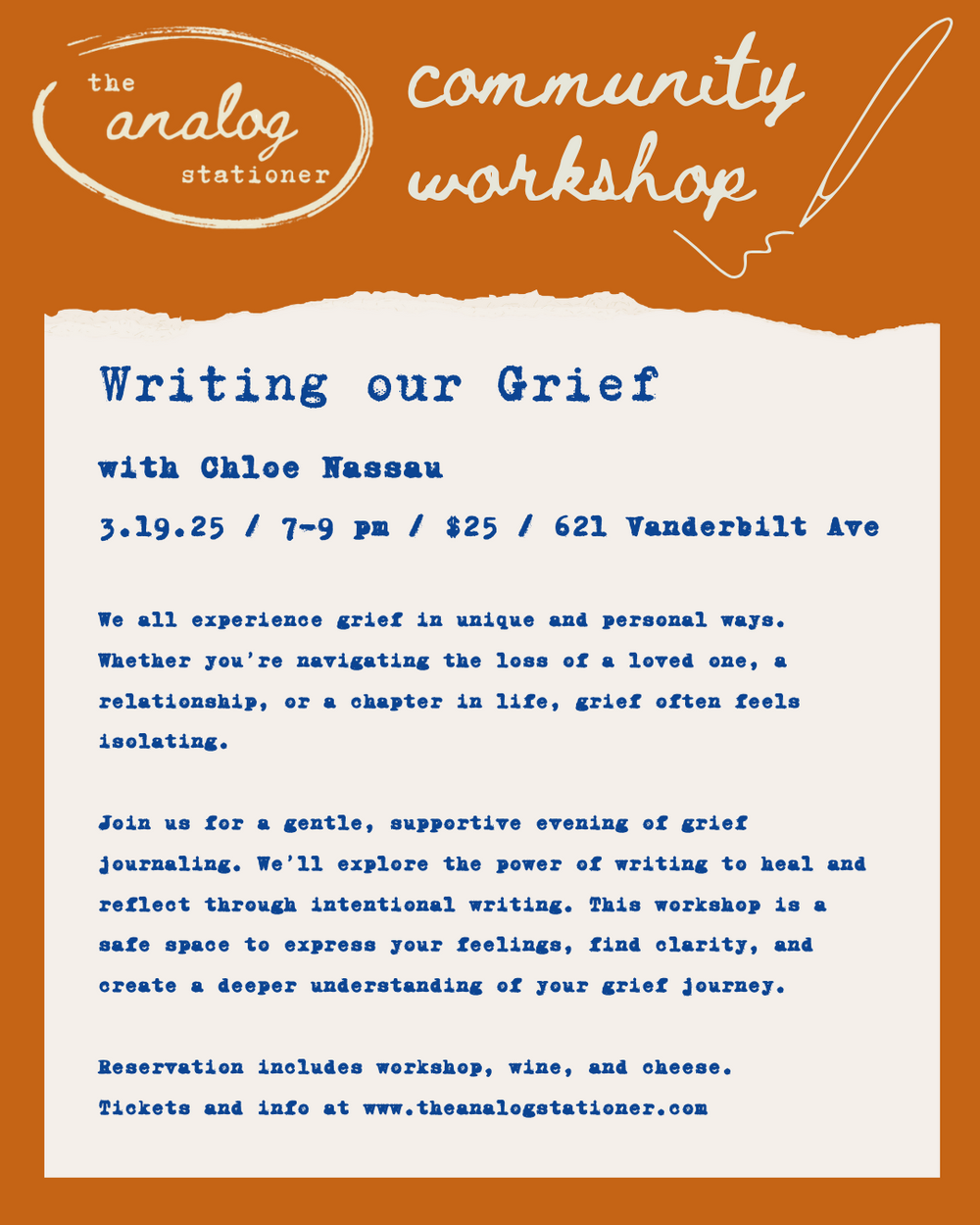 Writing Our Grief: An Evening of Reflection, Connection, and Healing at The Analog Stationer