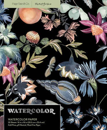 Floral watercolor paper with decorative elements on a black background